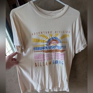 Billabong Cream Graphic Tee with Yellow, Blue, Pink and Brown Print